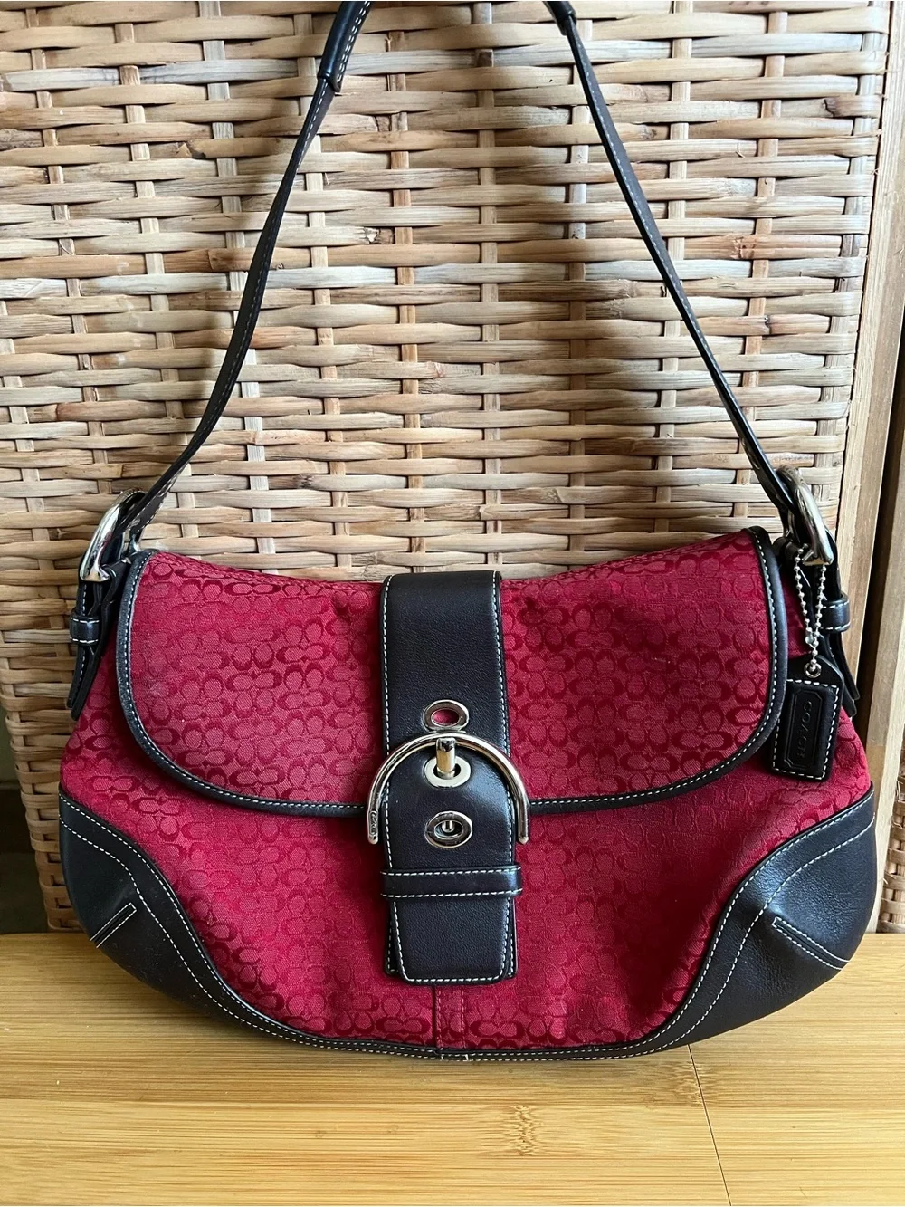 Coach red 6808 soho vintage mini signature brown leather shoulder bag